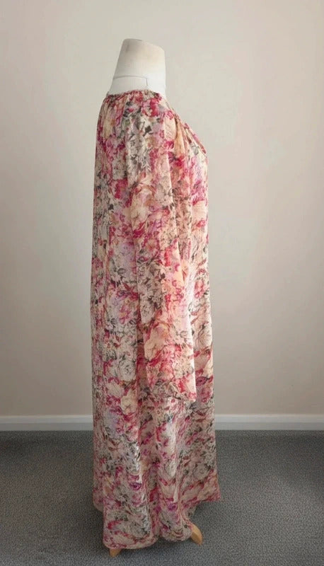 Ariston Collection Pink & Cream Floral Chiffon Maxi Dress Size 20