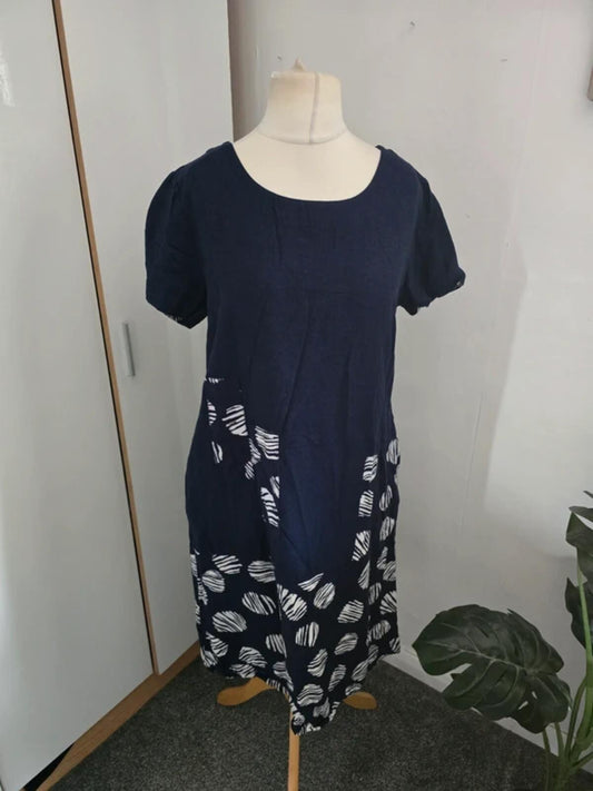 Viz-a-Viz Navy & White Polka Dot Oversized Midi Dress Size 10-12