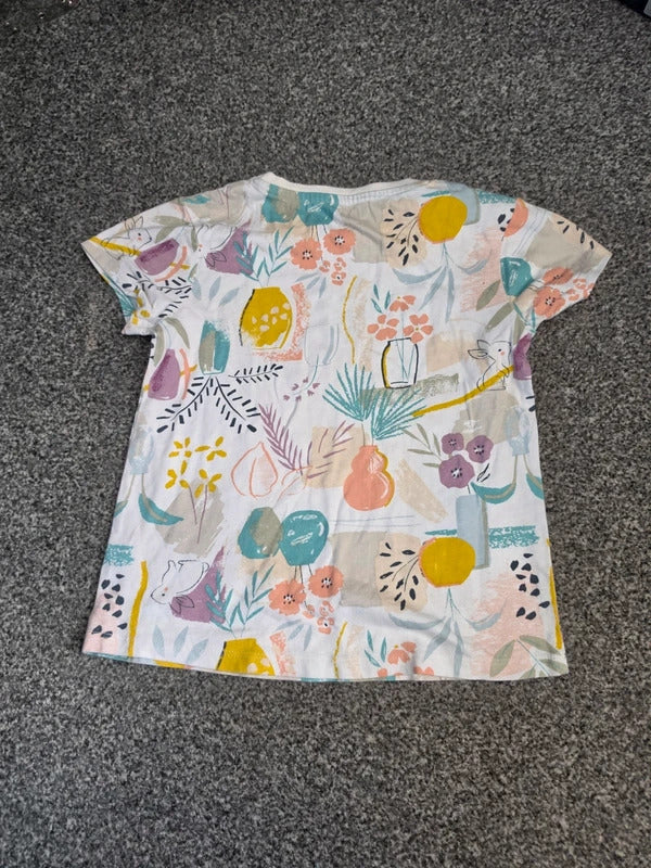 Nutmeg Girls White Abstract Floral & Bunny Print Cotton T-Shirt Age 5-6 Years