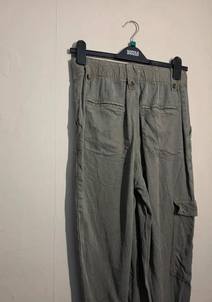 H&M Khaki Green High Waisted Cargo Trousers Slim Leg Size 8