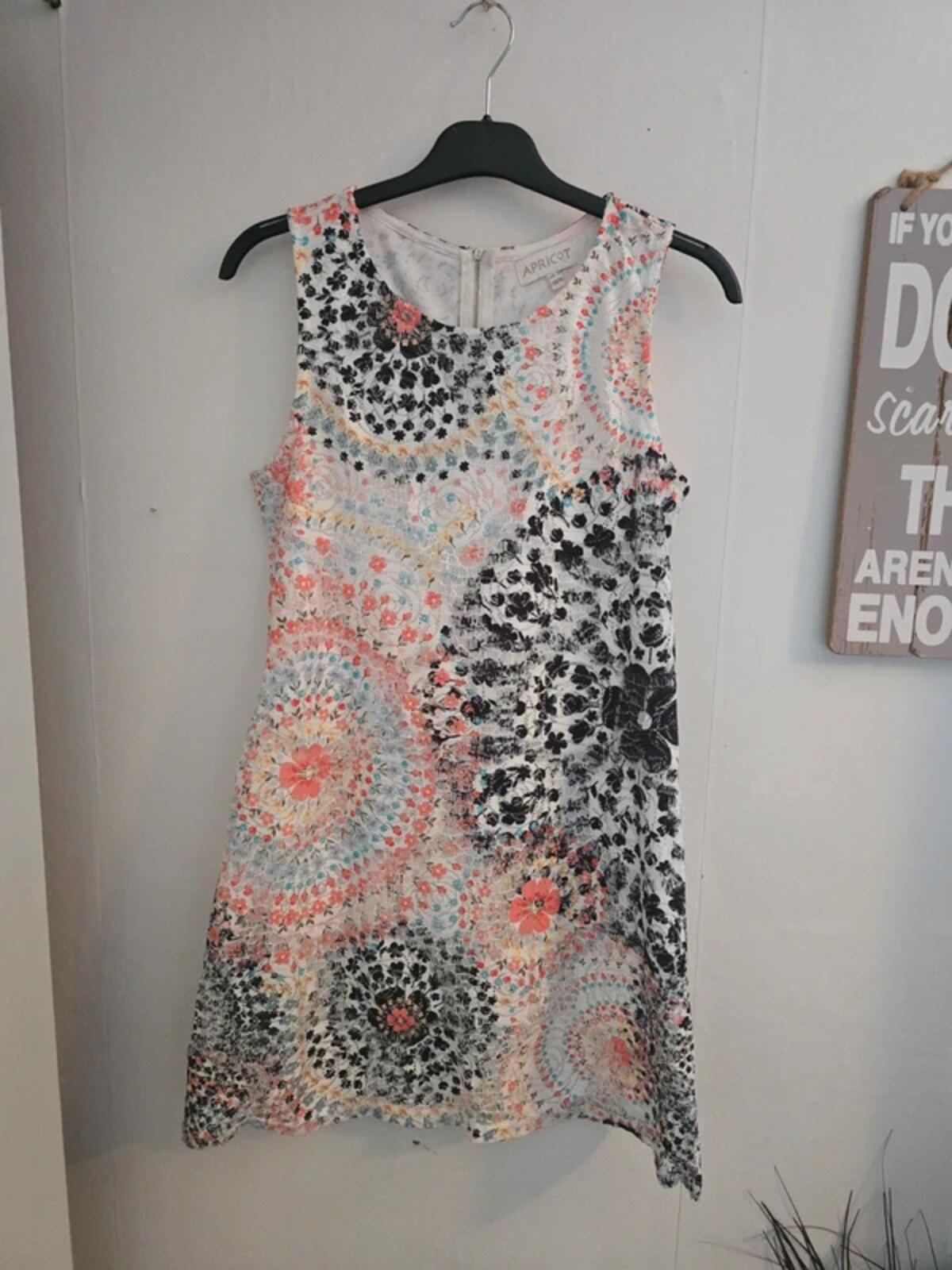 Apricot White Multicoloured Netted Dress Size 8 Lined Mini Knee Length
