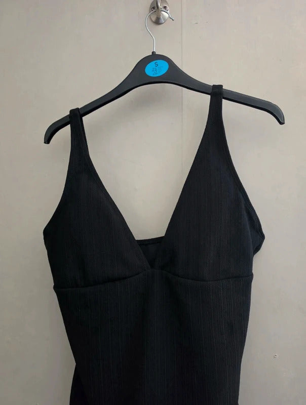 Primark Women's Textured Black Plunging Swimsuit Size 12/14