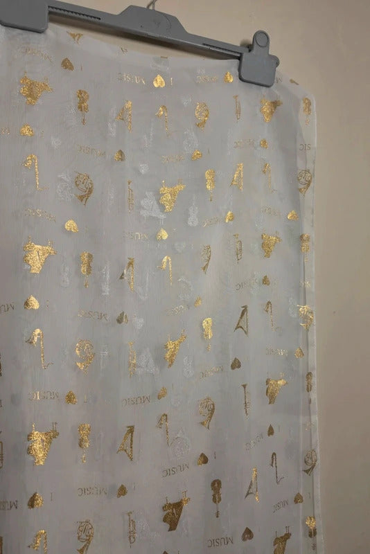 White & Gold Music Print Sheer Scarf / Shawl 