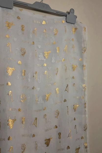 White & Gold Music Print Sheer Scarf / Shawl 