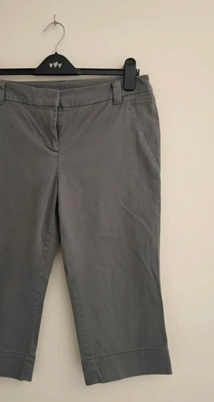 Next Grey Cropped Chino Shorts Size 12 Y2K Bootcut Wide Leg Crop Trousers