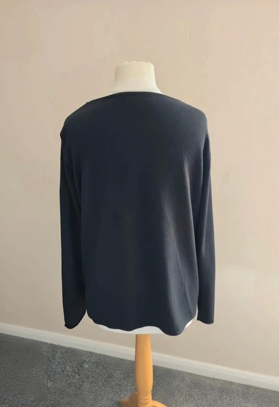 Per Una Women's Black Sequin Floral Ribbon Trim Hook-Closure Cardigan Size 20