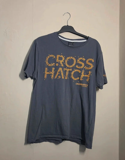 Men's Crosshatch Grey & Orange Graphic Print T-Shirt Size L