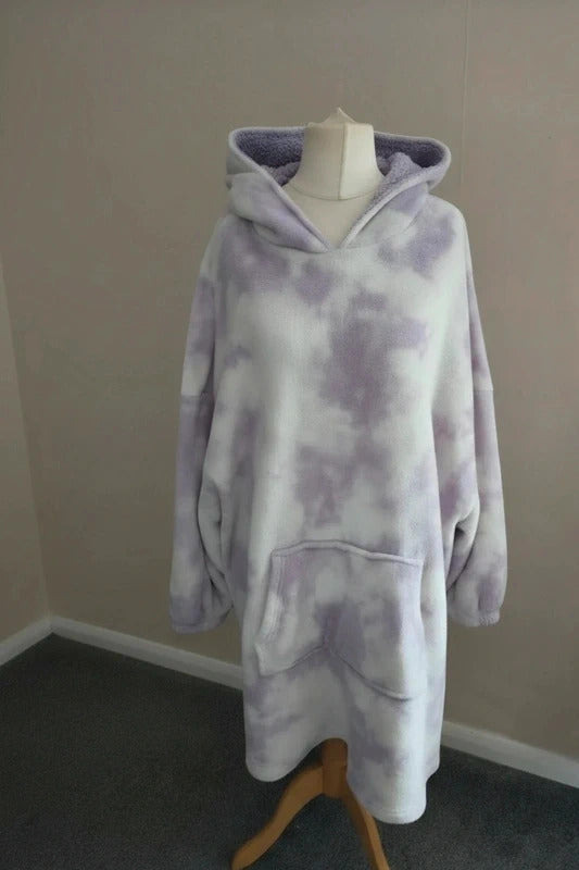 F&F Women's Lilac & White Tie-Dye Hooded Fleece Jumper One Size