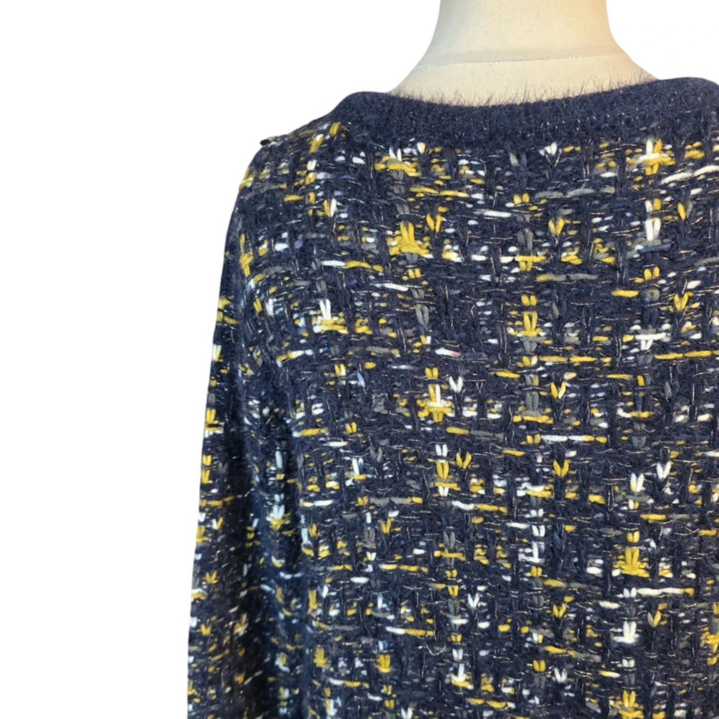 Cerulean Chunky Knit Cardigan Navy & Mustard Size 12/14 Oversized Causal