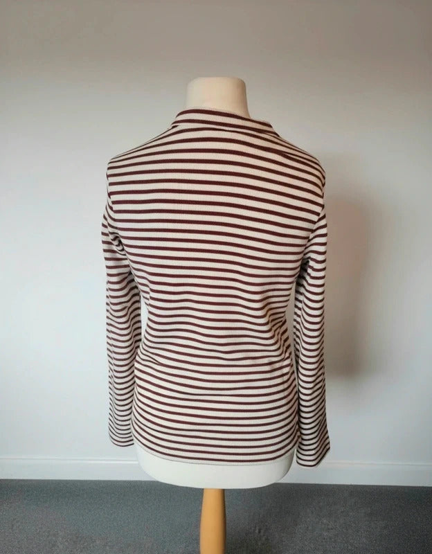 Craghoppers Brown & Cream Striped Long Sleeve High Neck Top – Size 10