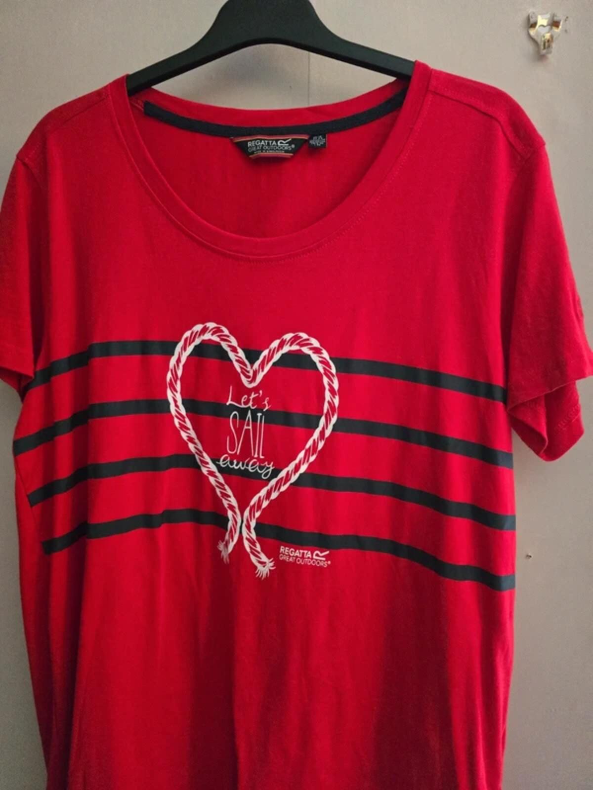 Regatta Red Cotton Nautical T-Shirt Size 18 Navy Stripe Rope Heart  Short Sleeve
