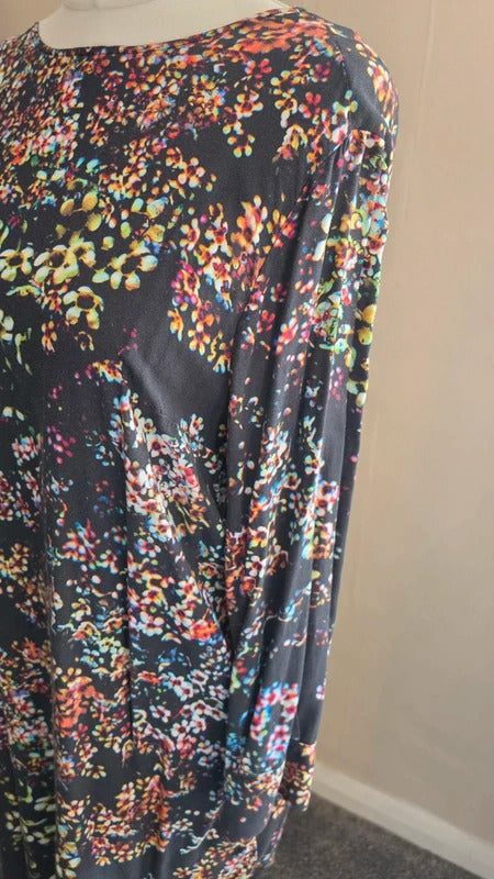 & Other Stories Women's Black Multicoloured Floral 3/4 Sleeve Mini Dress Size 10