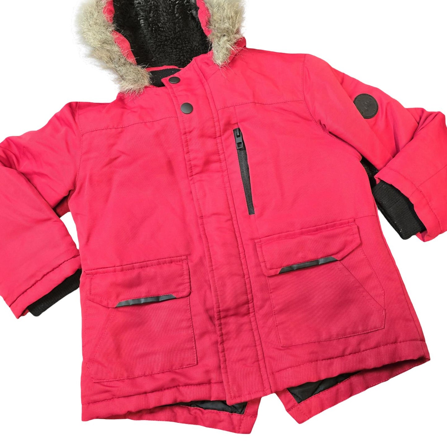 Primark Red Boys Winter Coat Hooded Faux Fur Fleece Lined 3–4 Years