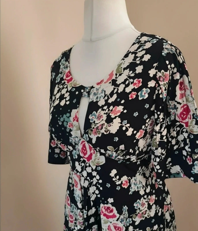 Monsoon Fusion Y2K Black Floral Cut Out Dress Size 12
