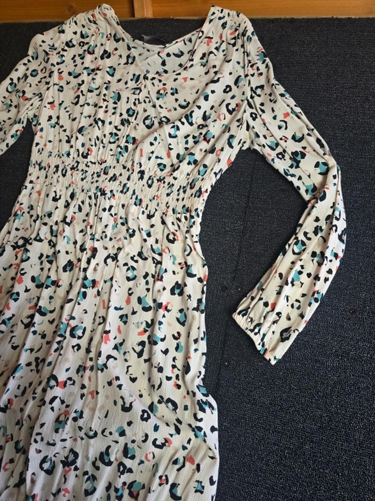 M&S Animal Print Midi Dress White Multicolour UK 12 Elasticated Waist