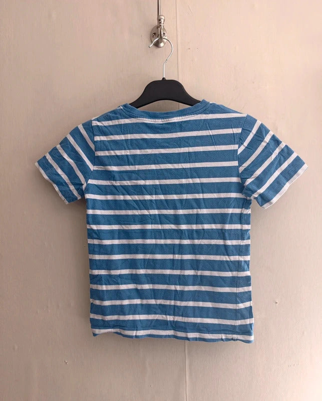 M&Co Boys Blue & White Striped T-Shirt – 8–9 Years