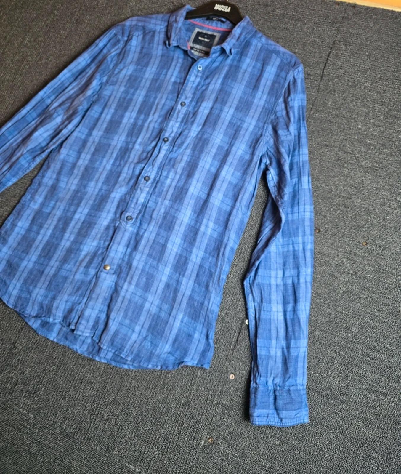 White Stuff Blue Check Linen Shirt Mens Small Slim Fit Button Up