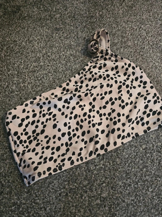 River Island Girls Beige & Black Animal Print One Shoulder Crop Top Size 9-10 Years
