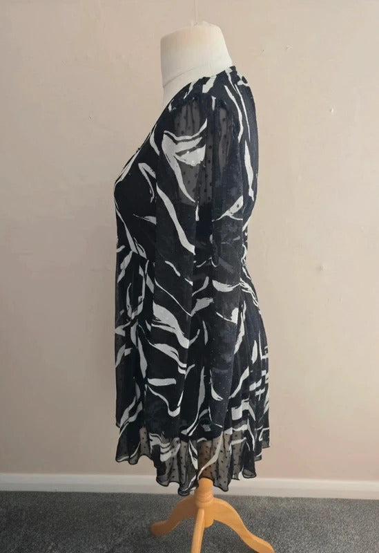 ASOS Monochrome Flare Dress with Sheer Sleeves  Size 12