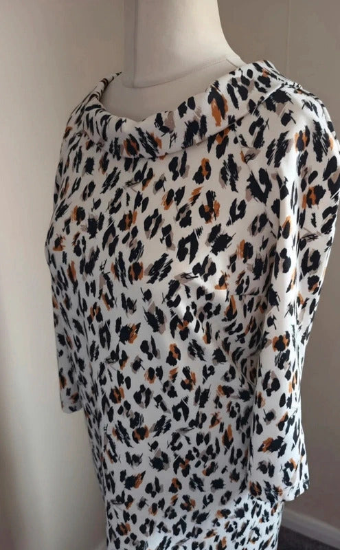 Tu Animal Print Midi Dress – UK Size 12 – White, Black & Brown – Smart Casual