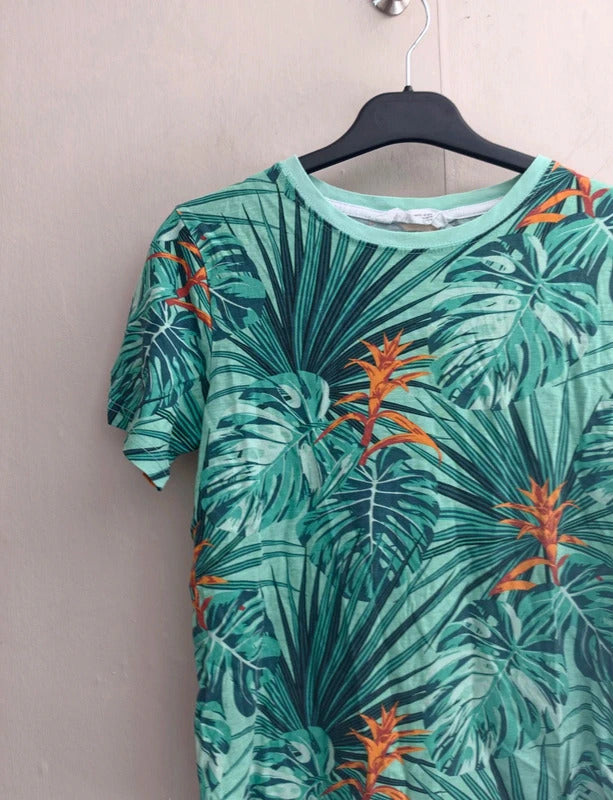 H&M Boys Green Tropical Print T-Shirt – 10–12 Years
