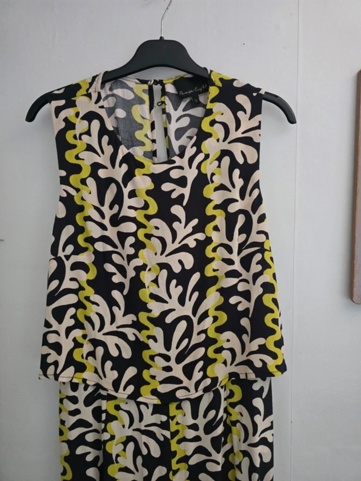 Phase Eight Green, Cream & Black Patterned Sleeveless Jumpsuit Size 14