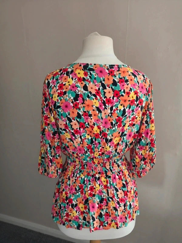 F&F Multicoloured Floral Peplum Top Size 14