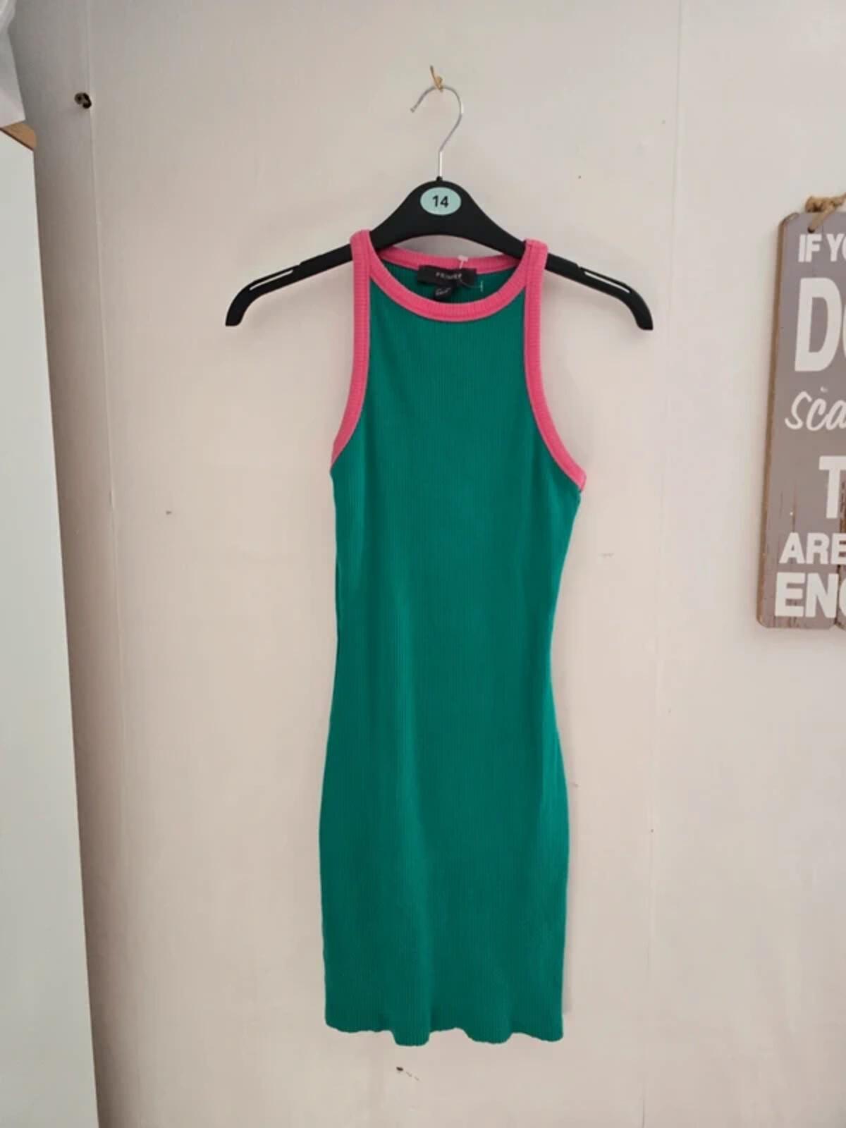Primark Ladies Green & Pink Patterned Sleeveless Bodycon Dress Size 6