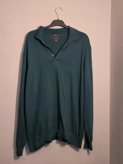 Marks & Spencer Men's Dark Green Collared Polo Knit Jumper XL Regular