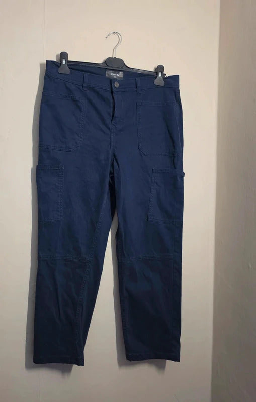 Tu Dark Navy Blue Cargo Trousers Cropped Slim Leg Size 14