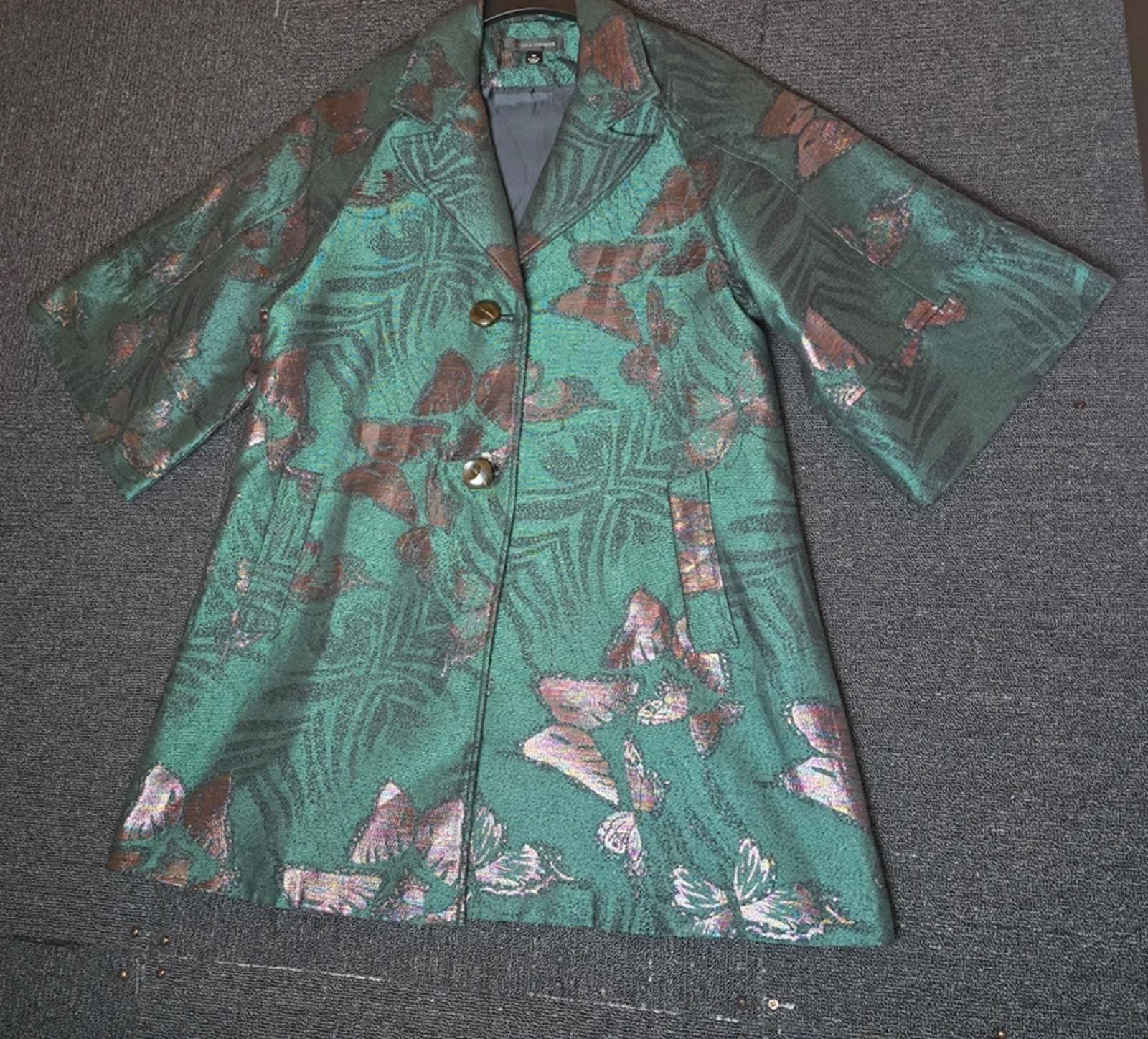 Nick Verreos green metallic multicoloured swing jacket Butterfly design XS 10-12