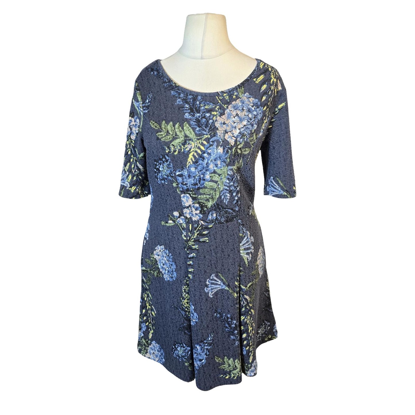 Next Navy Floral Textured Dress – Size 14 – Knee Length