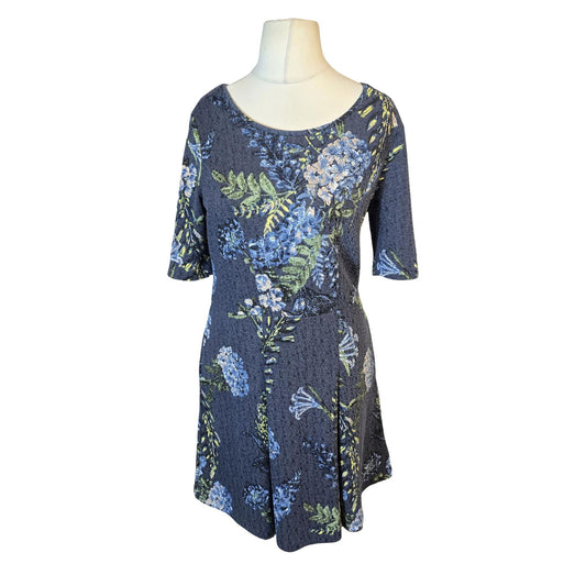Next Navy Floral Textured Dress – Size 14 – Knee Length