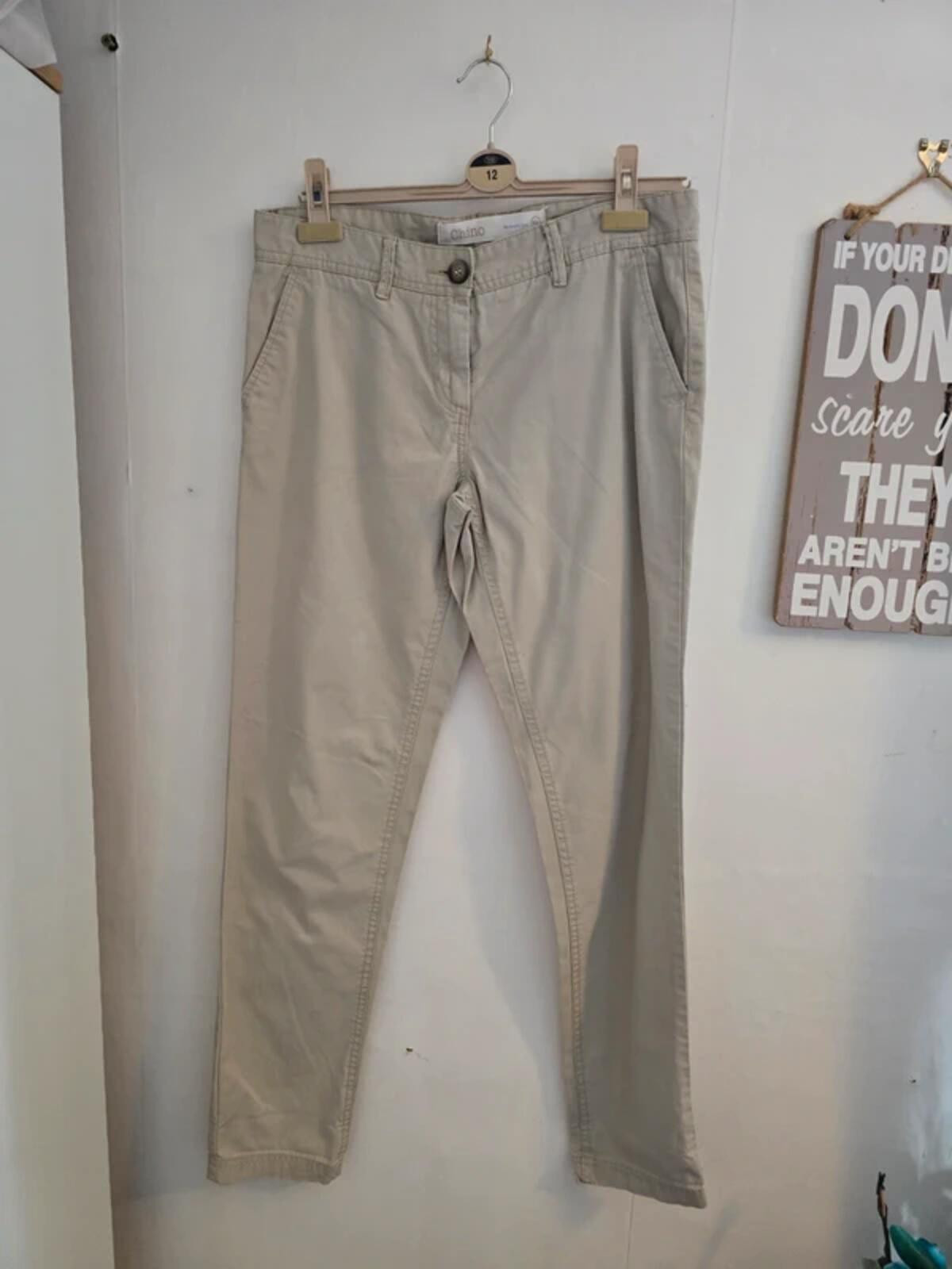 Next Ladies Beige Cotton Slim Leg Chino Trousers Size 10 Long