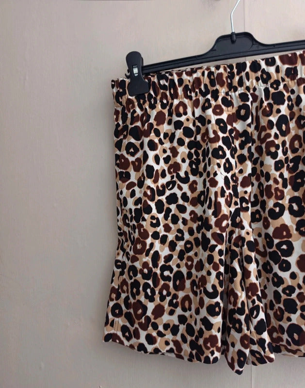 Marks & Spencer Beige & Brown Patterned High-Waisted Shorts Size 8 Regular
