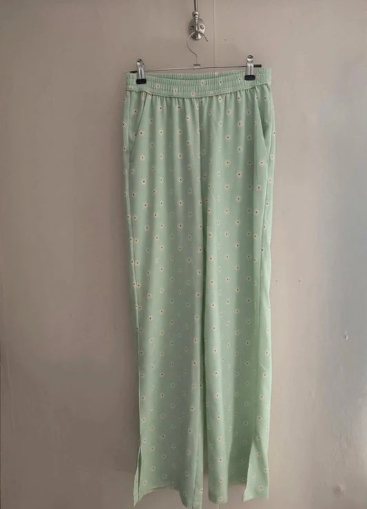 H&M Girls Mint Green Floral High Waisted Split Hem Trousers Age 12-13 Years