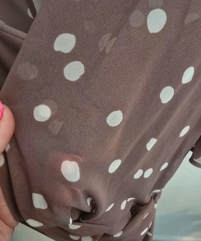 Jacques Vert Brown & White Polka Dot Chiffon Occasion Top Size 8 BNWT