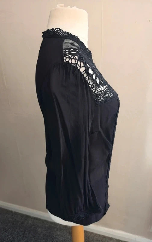 Monsoon Black Beaded High Neck Blouse Size 12 NWT