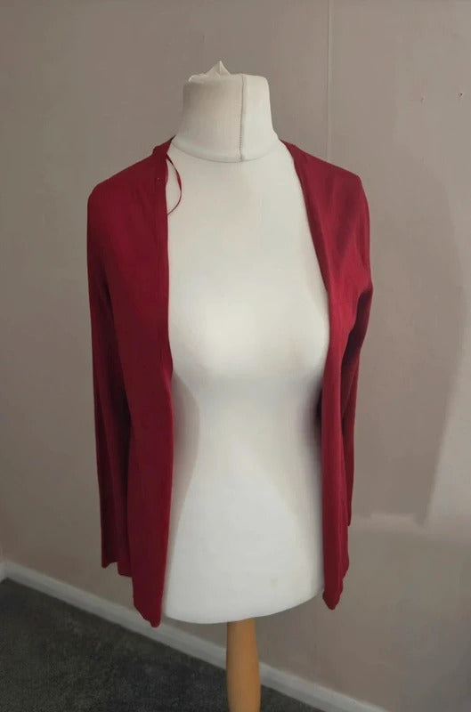 Kaffe Red Open Front Long Sleeved Mid Length Cardigan S Size 10-12