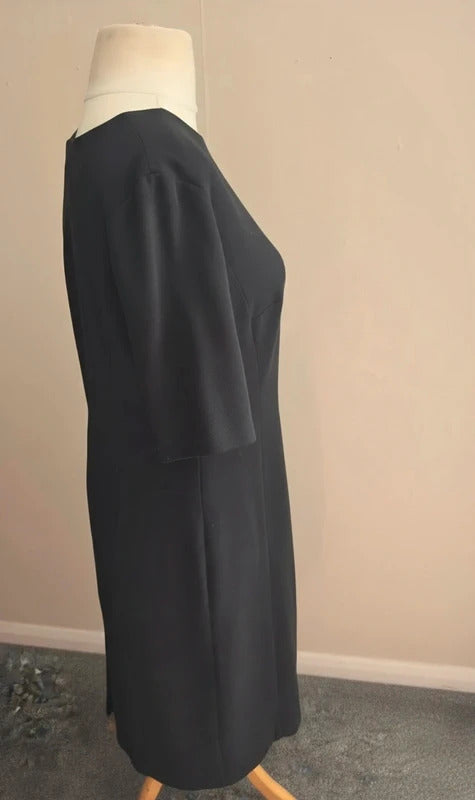 Lily Ella Classic Black Short Sleeved Lined A-Line Midi Dress Size 14