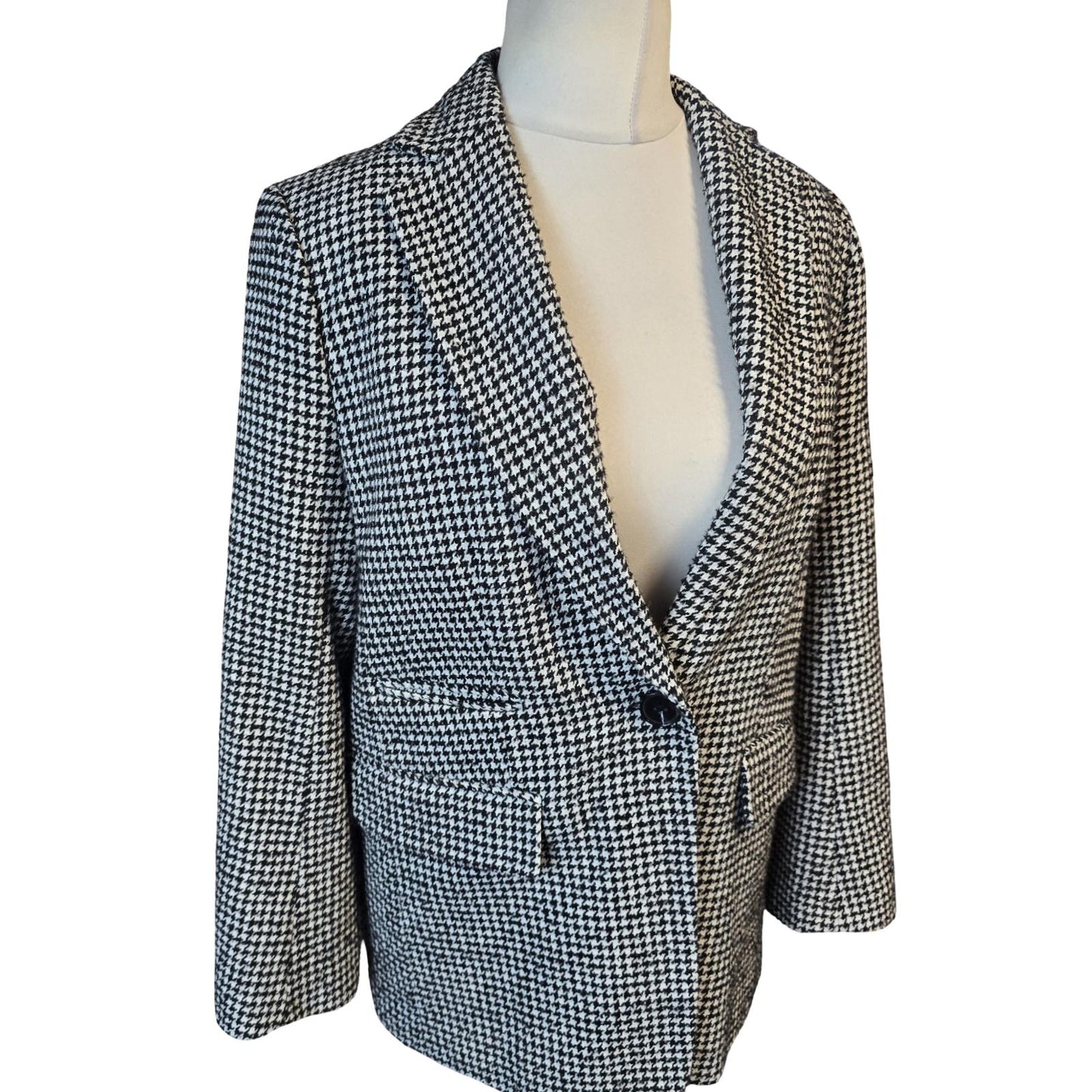 Topshop Blazer Black & White Size 12 Houndstooth Smart Causal