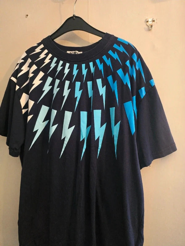 NPH Men's Navy & Blue Short Sleeved Colour Block Cotton T-Shirt Size Large