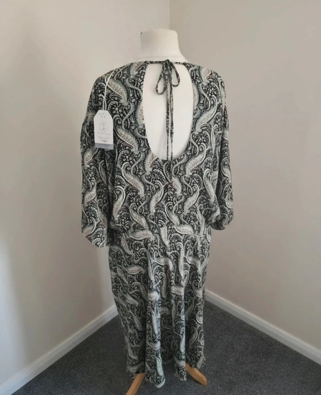 FatFace "Copper & Black" Green Multi Patterned Midi Dress Size 24
