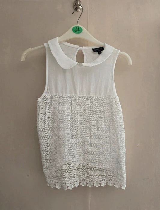 Topshop White Peter Pan Collar Crochet Lace Sleeveless Top Size 8