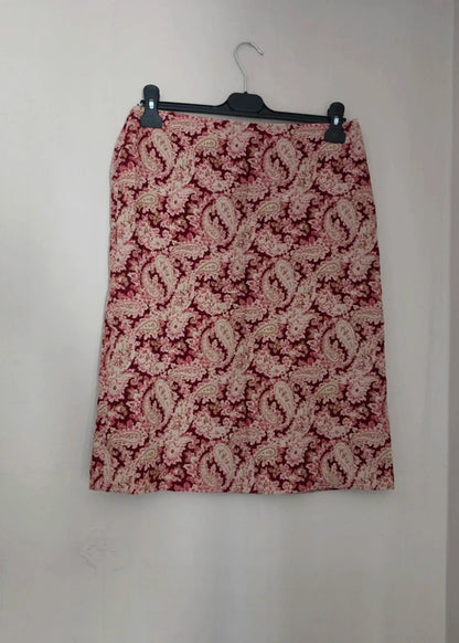 Boden Burgundy Red & Beige Paisley Cord A-Line Skirt Size 12R
