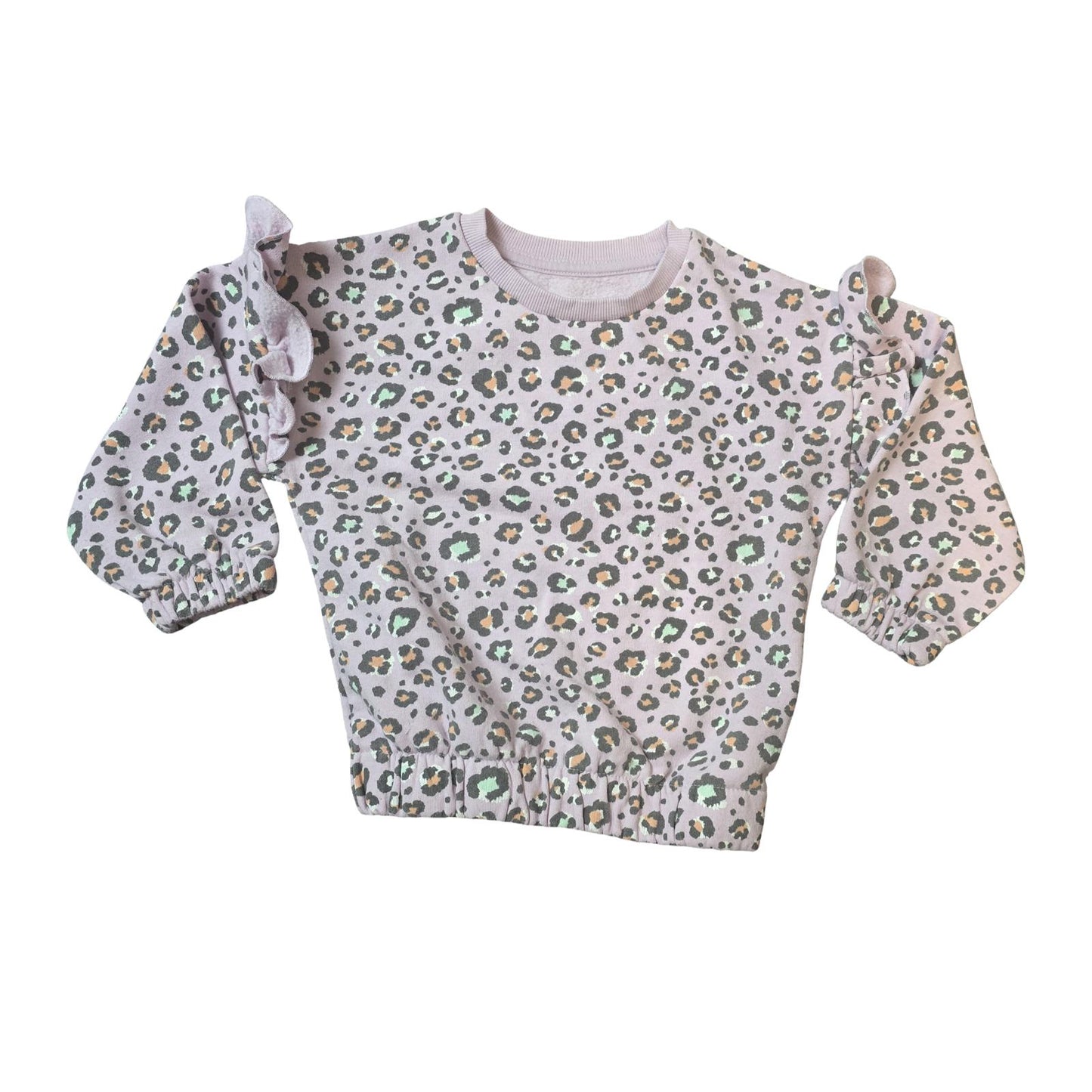 Matalan Girls Purple Leopard Print Jumper Frill Detail Age 3–4