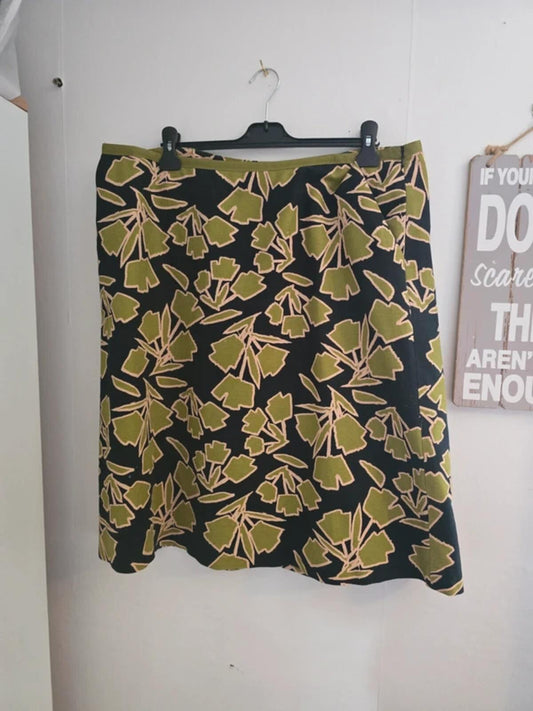 Laura Ashley Green & Black Floral Linen Blend Midi Skirt Size 20