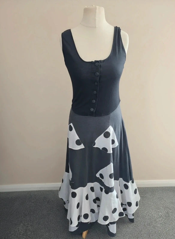 Joseph Janard  Black & White Polka Dot Flared Midi Maxi Dress EU 40 Size 12