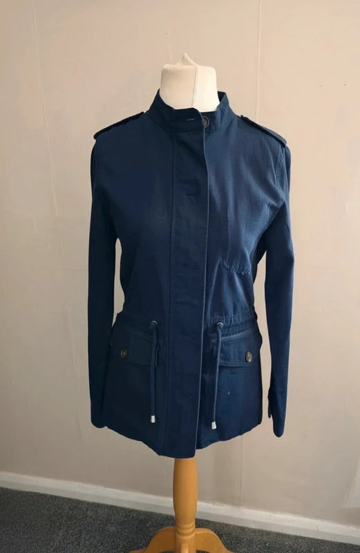Joules Women's Navy Blue Cotton & Linen Lightweight Drawstring Jacket Size 8