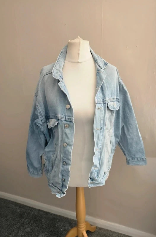 H&M Light Wash Oversized Denim Trucker Jacket Euro S (Fits UK Size 10–16)